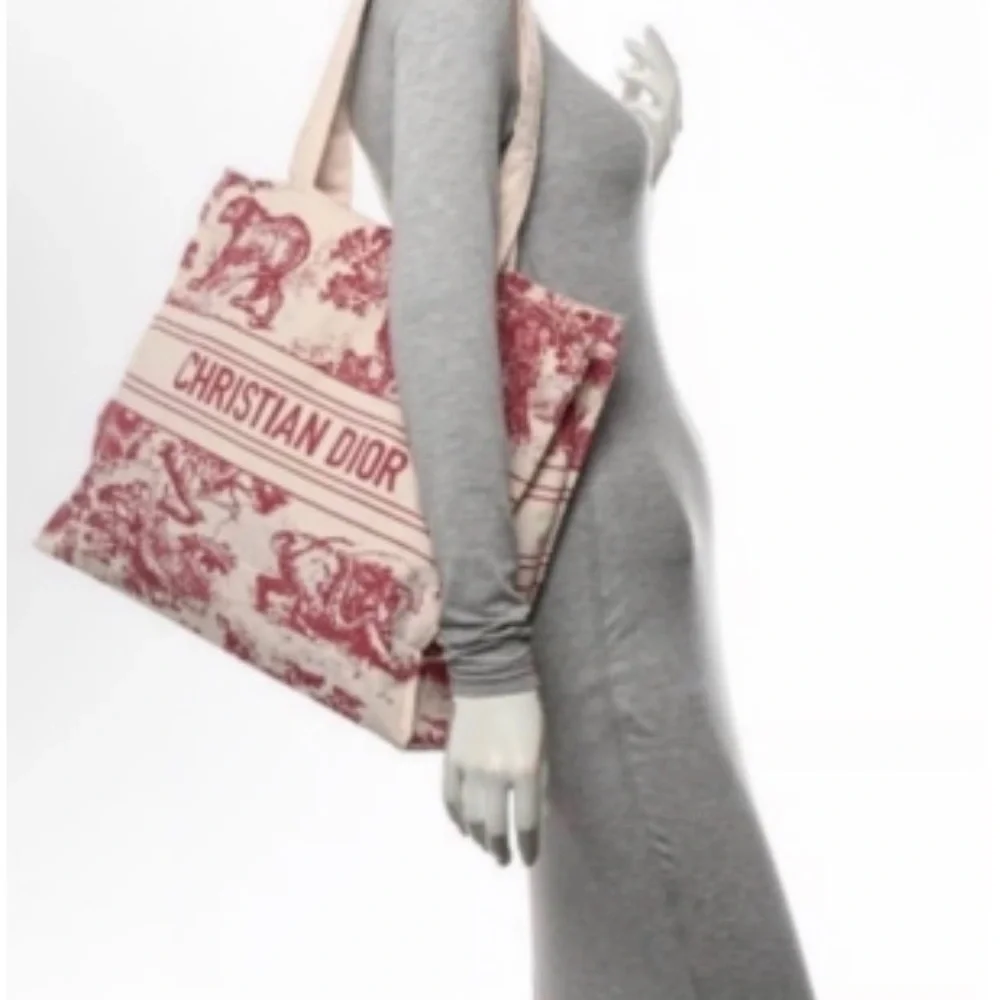 Christian Dior Burgundy Toile Canvas Tote Bag - Picture 2 of 3